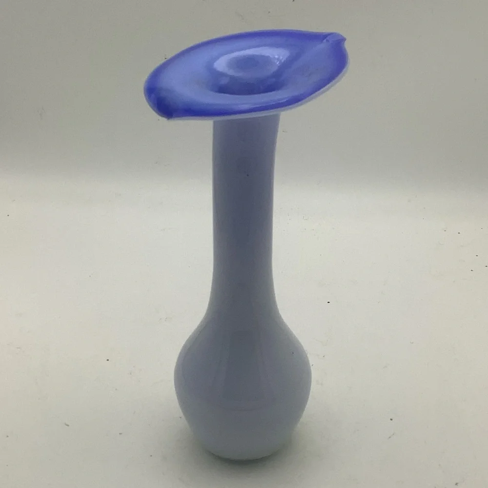 Elegant Art Glass Bud Vase in Blue and White